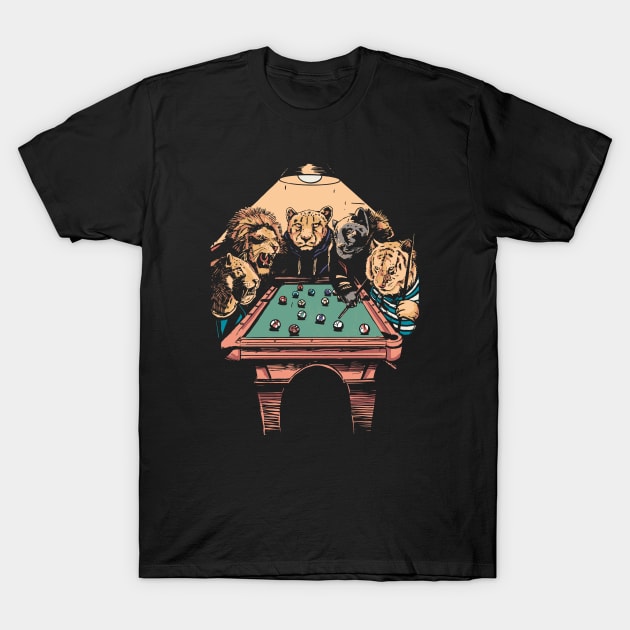 Big Cat Billiards // Funny Animals Playing Pool T-Shirt by SLAG_Creative